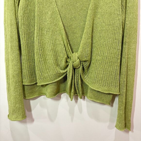 Coldwater Creek Green Tie Front Sweater Linen Cotton Size Small Y2K 90s Friends - Picture 4 of 12